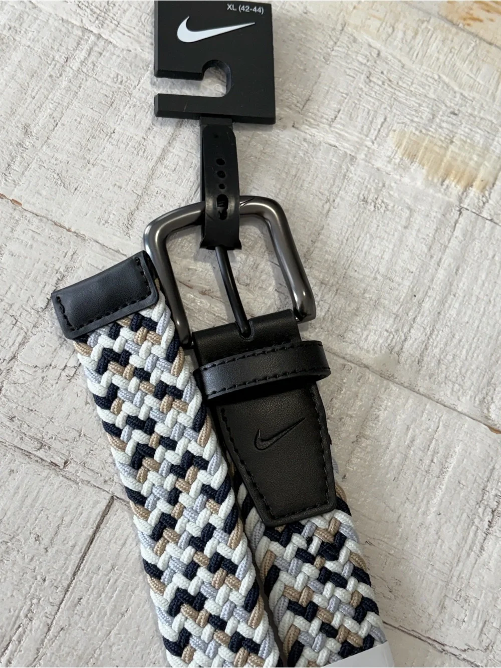 Nike Men's Woven Stretch Belt NWT size XL 42-44 Braided Nylon Khaki White Black